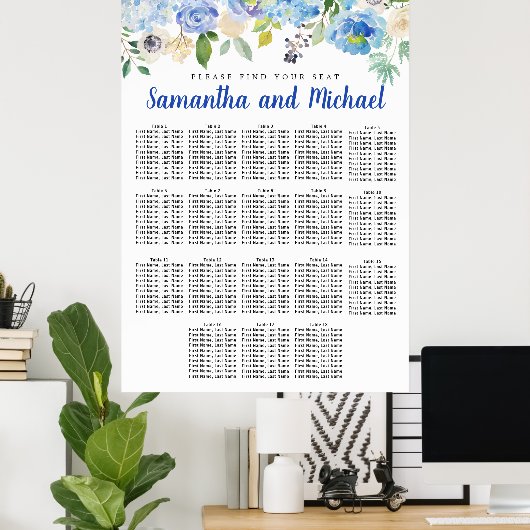 Große Blue Hydrangea 18-Tisch-Sitzkarte Poster (Heimbüro)