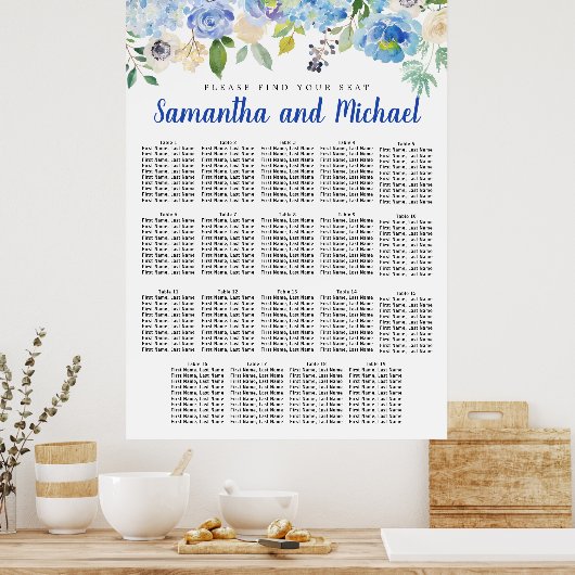 Große Blue Hydrangea 19-Tisch-Sitzkarte Poster (Küche)