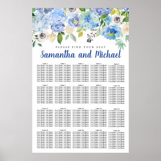Große Blue Hydrangea 20-Tisch-Sitzkarte Poster (Vorne)