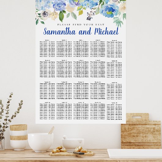 Große Blue Hydrangea 20-Tisch-Sitzkarte Poster (Küche)