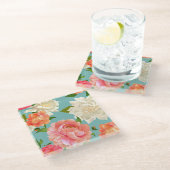 Große Blume auf Blue Vintag Country Beverage Glasuntersetzer (Schrägansicht)