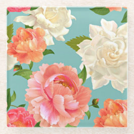 Große Blume auf Blue Vintag Country Beverage Glasuntersetzer