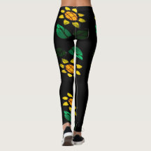 Große Blume aus gebettetem Glas Schwarze Leggings
