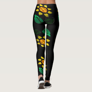 Große Blume aus gebettetem Glas Schwarze Leggings