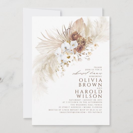 Große Blume Boho Probe Dinner Einladung (Vorderseite)