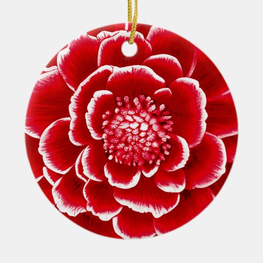 Große Blume in Rot und Weiß Keramik Ornament (Vorne)