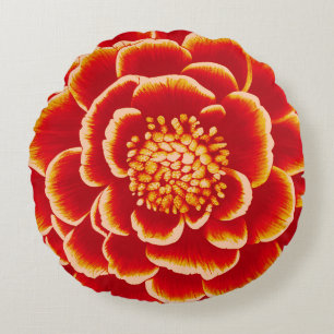 Große Blume Orange Dahlia Rundes Kissen