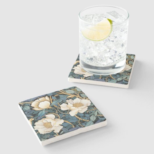 Große Blume William Morris Inspiriert Steinuntersetzer (Seitenansicht)