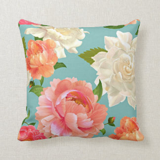 Große Blumen auf blauem vintage Landhausstil Kissen
