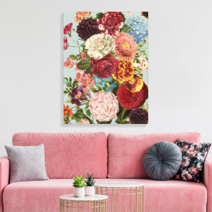 Große Blumen, gelb-orange Aqua-Hintergrund Leinwanddruck