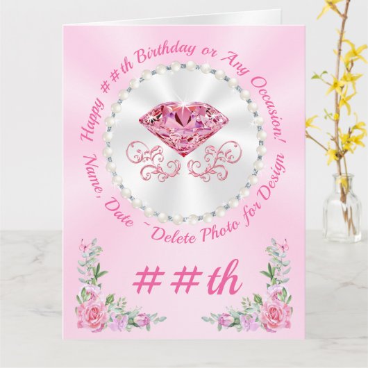 Große blumengeschmückte, Personalisierte Geburtsta Karte (Gelbe Blume)