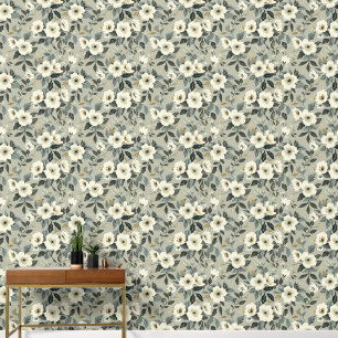Große Blumengrün weiß und grau Tapete