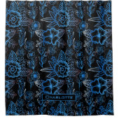 Große Blüte Blumenmuster Blau personalisierter Nam Duschvorhang (Vorderseite)