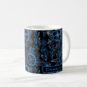 Große Blüte Blumenmuster Blau personalisierter Nam Kaffeetasse (VorderseiteRechts)
