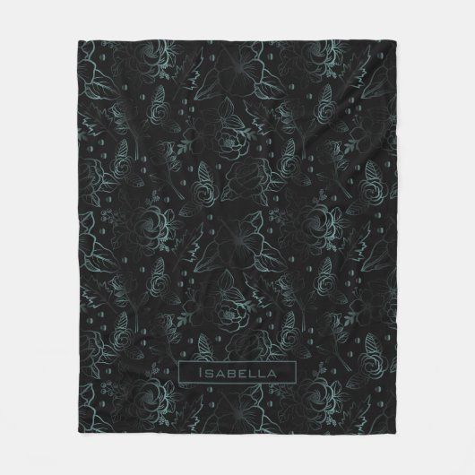 Große Blüte Blumenmuster Grauer personalisierter N Fleecedecke (Vorderseite)