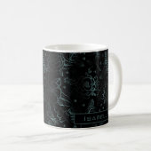 Große Blüte Blumenmuster Grauer personalisierter N Kaffeetasse (VorderseiteRechts)