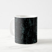 Große Blüte Blumenmuster Grauer personalisierter N Kaffeetasse (Vorderseite Links)