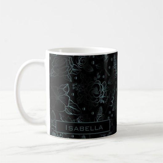 Große Blüte Blumenmuster Grauer personalisierter N Kaffeetasse (Links)