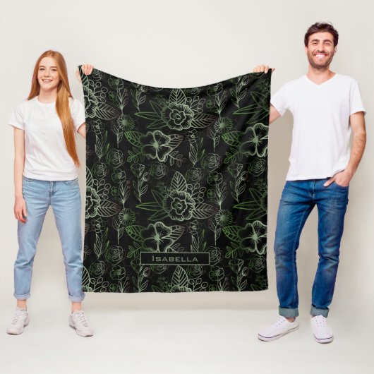 Große Blüte Blumenmuster grün personalisierter Nam Fleecedecke (Beispiel)
