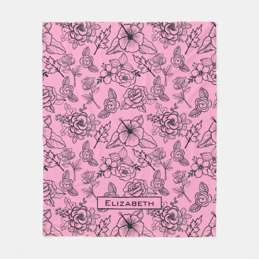 Große Blüte Blumenmuster rosa personalisierter Nam Fleecedecke (Vorderseite)