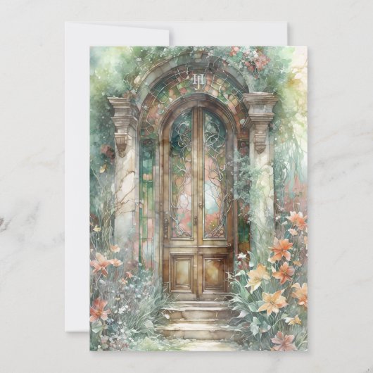 Große Blütenfarbenmonogramm Einladung (Rückseite)