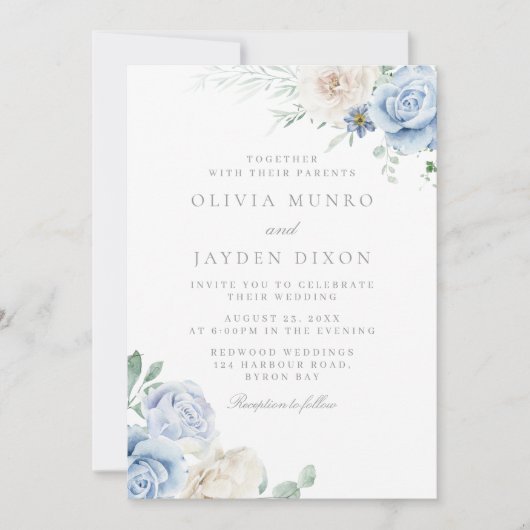 Große Botanische Hochzeit mit Blumen und Weiß Einladung (Vorderseite)