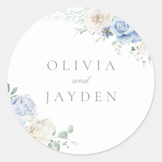 Große Botanische Hochzeit mit Blumen und Weiß Runder Aufkleber (Vorderseite)