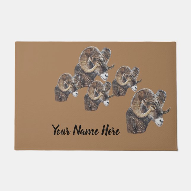 Große braune realistische Big Horn Sheep Original  Fußmatte (Vorderseite)