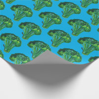 Große Brokkoli auf blauem Geschenkpapier, Aquarell