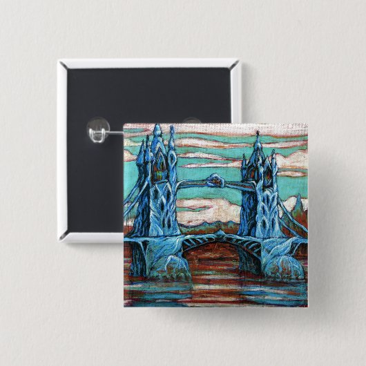 Große Brücke in einer Fantasiestadt Button (Vorne & Hinten)