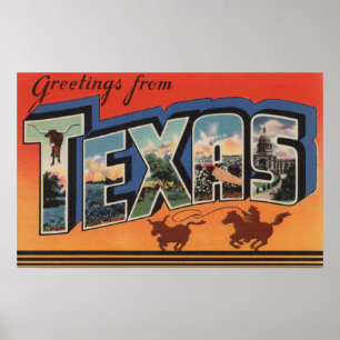 Große Buchstabe-Szenen Texas (Cowboy, der Stier Poster