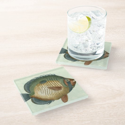 Große bunte Fische Glasuntersetzer (Schrägansicht)