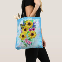 Große bunte Toe Bag Sonnenblumen und Schmetterling