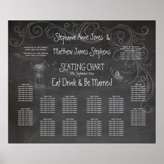 GROSSE CHALKBOARD MASON JAR SITZPLATTE POSTER (Vorne)