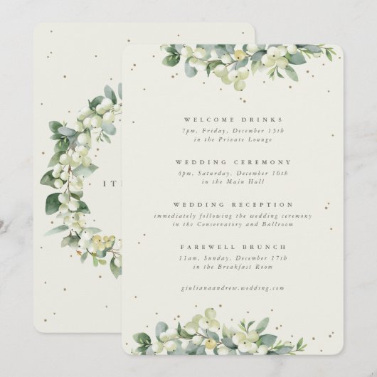 Große Creme-Schneebeere + Eukalyptus Hochzeitsplan (Vorne/Hinten)