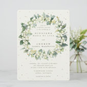 Große Creme Snowberry + Eukalyptus Wreath Wedding Einladung (Stehend Vorderseite)