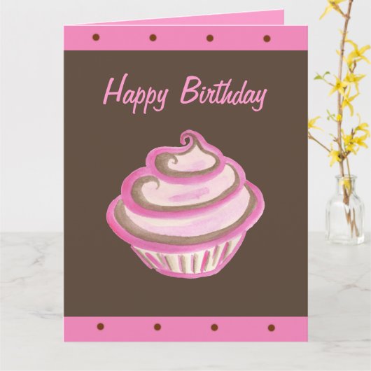 Große Cupcake Happy BirthdayCard Karte (Gelbe Blume)