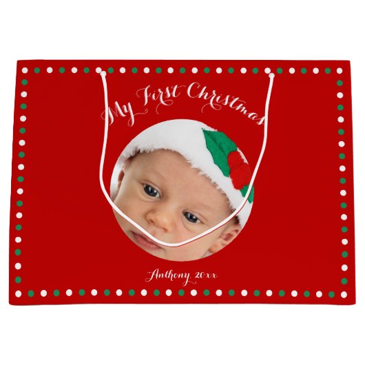 Große Custom Red Meine ersten Weihnachtsgeschenkta Geschenktüte (Vorderseite)