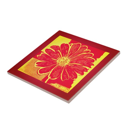 Große Daisy Aster in Rot, Gelb und Safron Fliese (Seite)