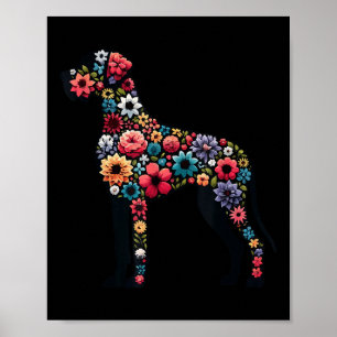 Große Dane Floral Silhouette Hund Große Dane Liebh Poster
