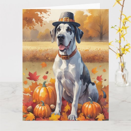 Große Däne im Herbst lässt Erntedank Kunst Karte (Gelbe Blume)