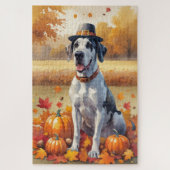 Große Däne im Herbst lässt Erntedank Kunst Puzzle (Vertikal)