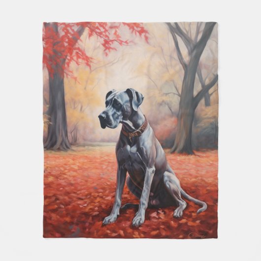 Große Däne im Herbstausfall Inspiriert Fleecedecke (Vorderseite)
