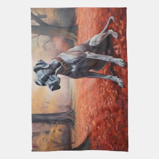 Große Däne im Herbstausfall Inspiriert Geschirrtuch (Vertikal)