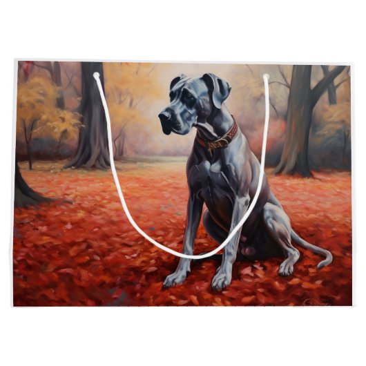 Große Däne im Herbstausfall Inspiriert Große Geschenktüte (Rückseite)