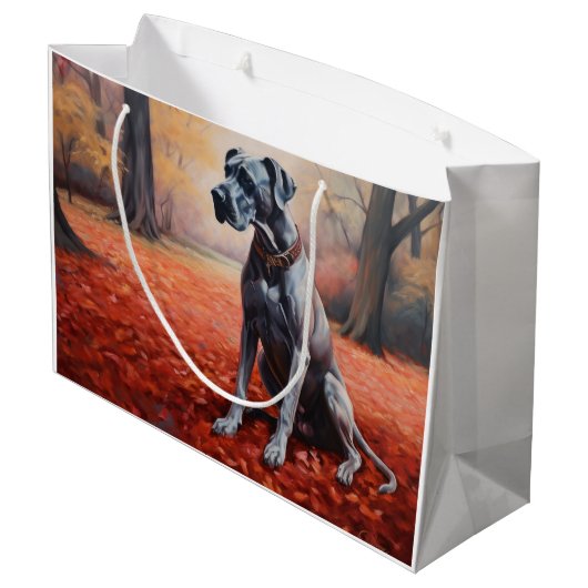Große Däne im Herbstausfall Inspiriert Große Geschenktüte (Rückseite Schrägansicht)