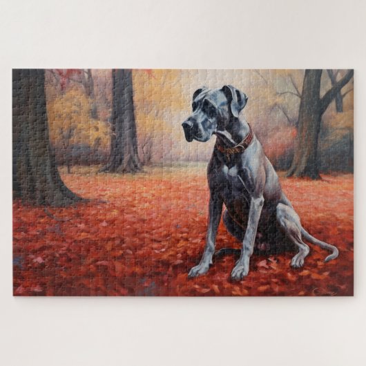Große Däne im Herbstausfall Inspiriert Puzzle (Horizontal)