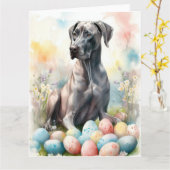 Große Däne mit Ostereiern Karte (Gelbe Blume)