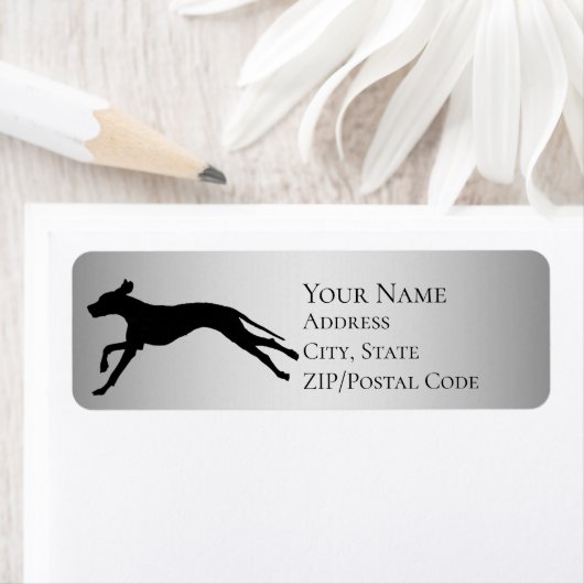 Große Dane Running Silhouette Rücksendeadresse (Insitu)