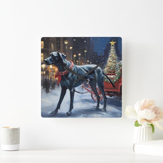 Große dane Weihnachtsfeiertage Quadratische Wanduhr (Zuhause)